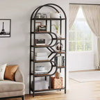 Libreria a 6 ripiani, Libreria di lusso ad arco, Design moderno in metallo e legno, Adatta per soggiorno, ufficio e camera da letto