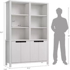 Libreria Alta 70,7", Libreria a Doppia Larghezza a 3 Ripiani con Ante, Grande Libreria Autoportante Adatta per Soggiorno, Ufficio, Biblioteca