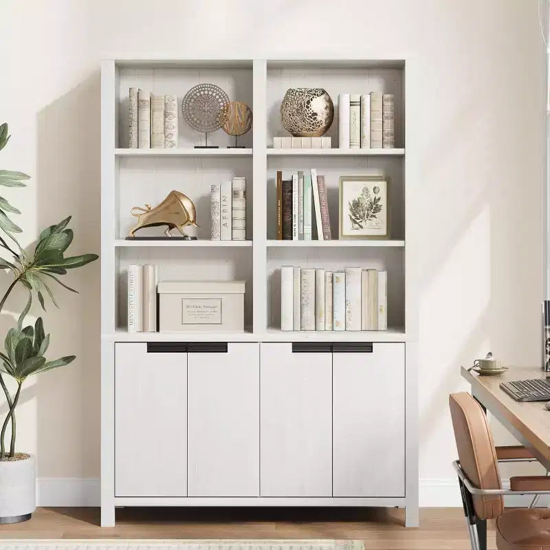 70.7 High Bookshelf, 3-Layer Double-Width Bookshelf With Cabinet Doors, Large Freestanding Bookcase Suitable for Living Room, Office, Library