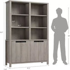 Libreria Alta 70,7", Libreria a Doppia Larghezza a 3 Ripiani con Ante, Grande Libreria Autoportante Adatta per Soggiorno, Ufficio, Biblioteca