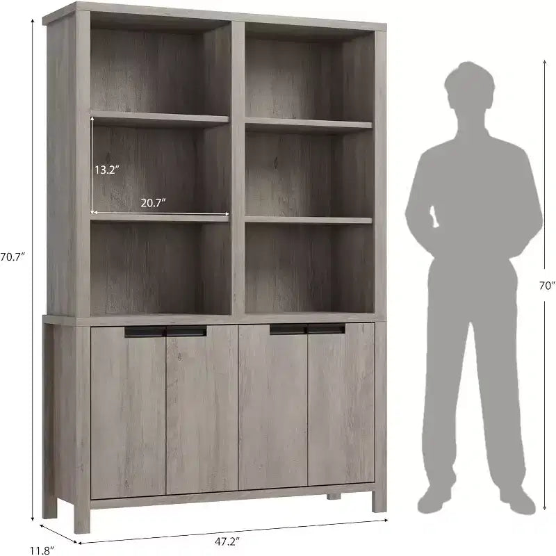 70.7 High Bookshelf, 3-Layer Double-Width Bookshelf With Cabinet Doors, Large Freestanding Bookcase Suitable for Living Room, Office, Library