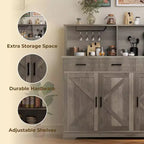 Credenza da fattoria con supporto per microonde, mobiletto portaoggetti con ante scorrevoli e cassetti, mobile bar in legno per cucina