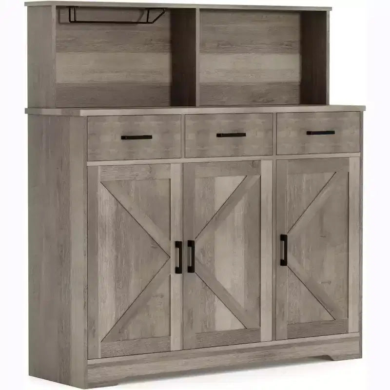 Credenza da fattoria con supporto per microonde, mobiletto portaoggetti con ante scorrevoli e cassetti, mobile bar in legno per cucina