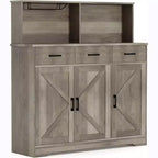 Credenza da fattoria con supporto per microonde, mobiletto portaoggetti con ante scorrevoli e cassetti, mobile bar in legno per cucina