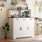 Credenza da fattoria con supporto per microonde, mobiletto portaoggetti con ante scorrevoli e cassetti, mobile bar in legno per cucina