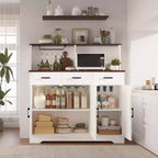 Credenza da fattoria con supporto per microonde, mobiletto portaoggetti con ante scorrevoli e cassetti, mobile bar in legno per cucina