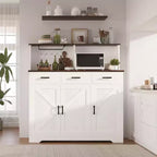 Credenza da fattoria con supporto per microonde, mobiletto portaoggetti con ante scorrevoli e cassetti, mobile bar in legno per cucina