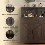 Credenza da fattoria con supporto per microonde, mobiletto portaoggetti con ante scorrevoli e cassetti, mobile bar in legno per cucina