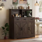 Credenza da fattoria con supporto per microonde, mobiletto portaoggetti con ante scorrevoli e cassetti, mobile bar in legno per cucina
