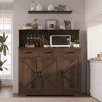 Credenza da fattoria con supporto per microonde, mobiletto portaoggetti con ante scorrevoli e cassetti, mobile bar in legno per cucina