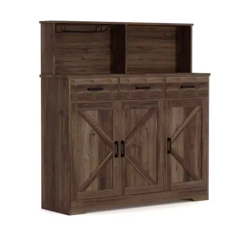 Credenza da fattoria con supporto per microonde, mobiletto portaoggetti con ante scorrevoli e cassetti, mobile bar in legno per cucina