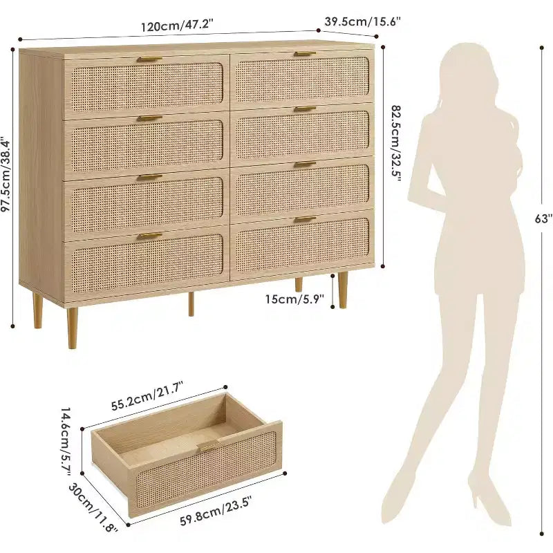 Cassettiera a 8 cassetti, comò moderno in legno per camera da letto con cassetti contenitori, mobile TV in stile rustico per soggiorno, camera da letto