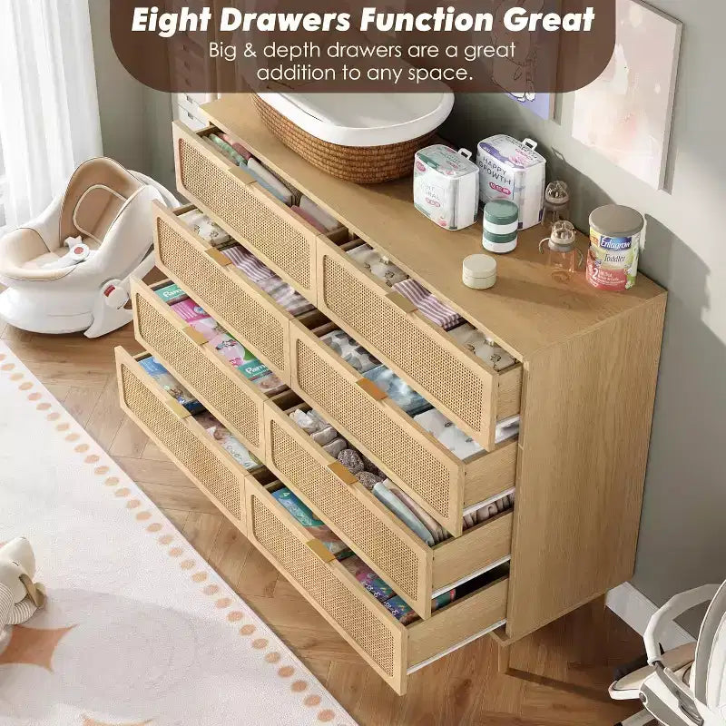Cassettiera a 8 cassetti, comò moderno in legno per camera da letto con cassetti contenitori, mobile TV in stile rustico per soggiorno, camera da letto