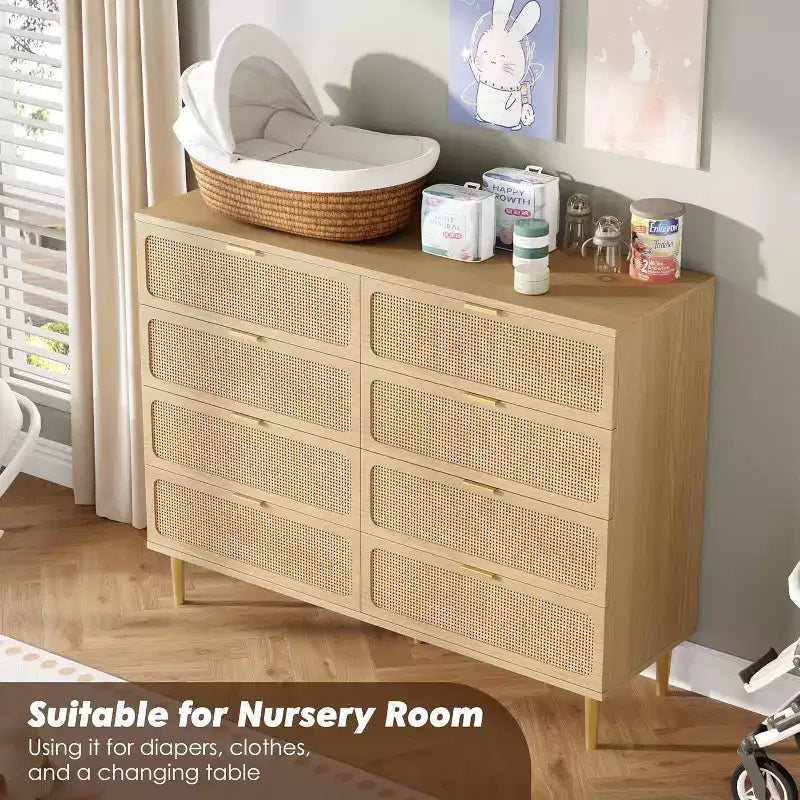 Cassettiera a 8 cassetti, comò moderno in legno per camera da letto con cassetti contenitori, mobile TV in stile rustico per soggiorno, camera da letto