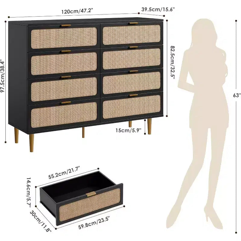 Cassettiera a 8 cassetti, comò moderno in legno per camera da letto con cassetti contenitori, mobile TV in stile rustico per soggiorno, camera da letto