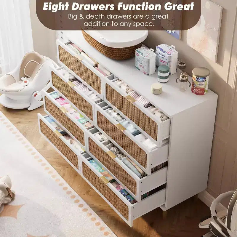 Cassettiera a 8 cassetti, comò moderno in legno per camera da letto con cassetti contenitori, mobile TV in stile rustico per soggiorno, camera da letto