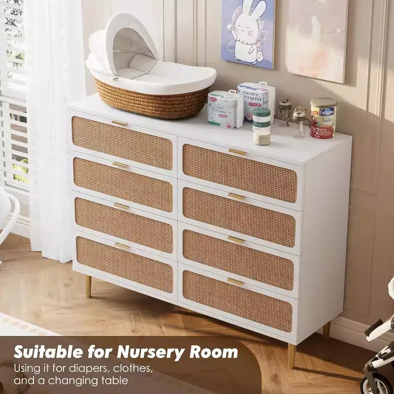 Cassettiera a 8 cassetti, comò moderno in legno per camera da letto con cassetti contenitori, mobile TV in stile rustico per soggiorno, camera da letto