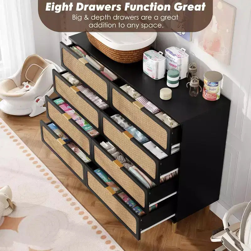 Cassettiera a 8 cassetti, comò moderno in legno per camera da letto con cassetti contenitori, mobile TV in stile rustico per soggiorno, camera da letto