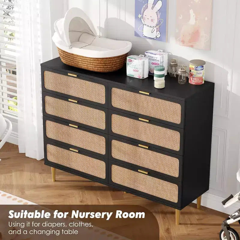 Cassettiera a 8 cassetti, comò moderno in legno per camera da letto con cassetti contenitori, mobile TV in stile rustico per soggiorno, camera da letto