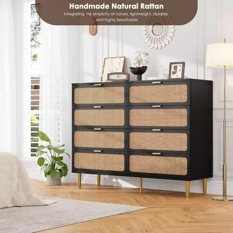 Cassettiera a 8 cassetti, comò moderno in legno per camera da letto con cassetti contenitori, mobile TV in stile rustico per soggiorno, camera da letto