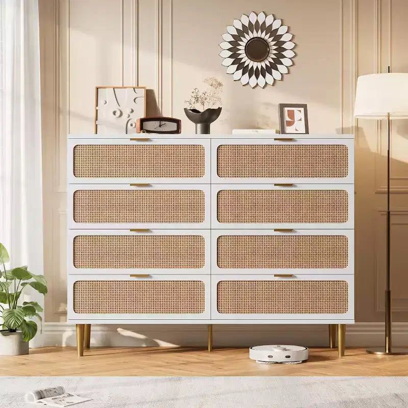 Cassettiera a 8 cassetti, comò moderno in legno per camera da letto con cassetti contenitori, mobile TV in stile rustico per soggiorno, camera da letto