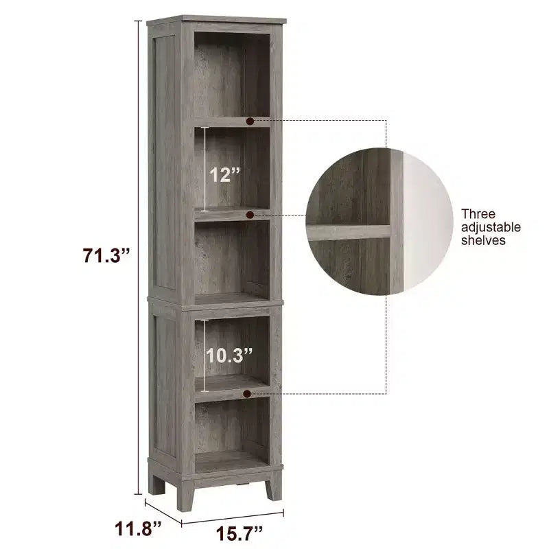 Libreria stretta a 5 ripiani, scaffale in legno stile rustico vintage etagere rovere per ufficio, soggiorno, camera da letto, grigio
