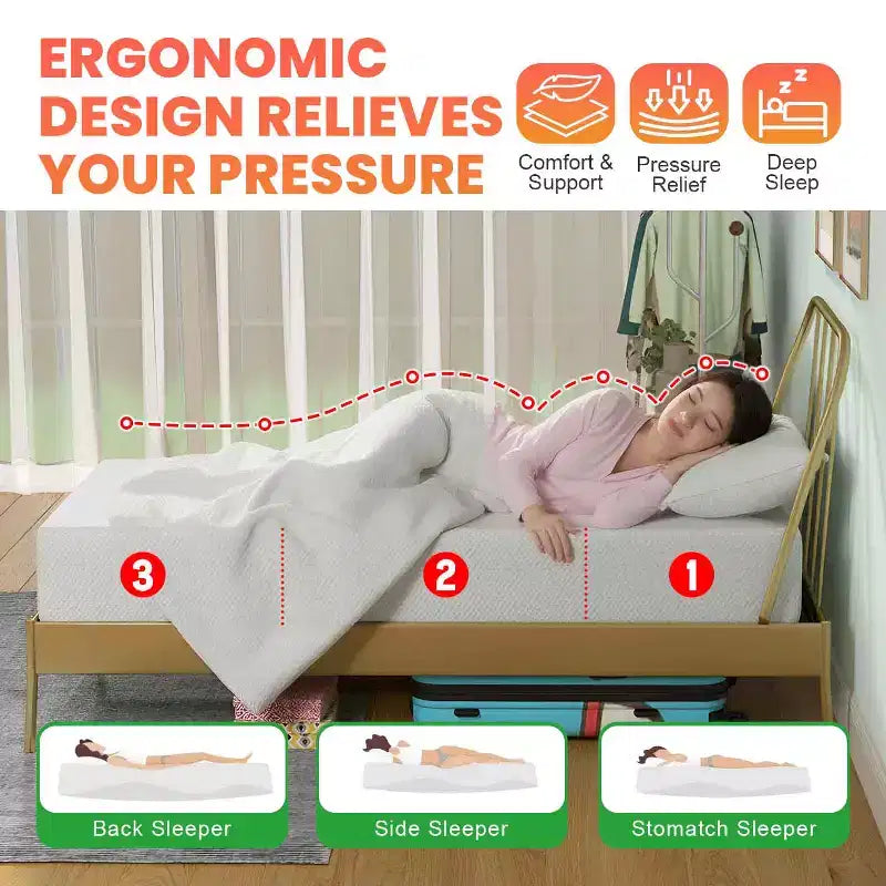 Materasso in Memory Foam al Tè Verde da 10 Pollici, con Gel Rinfrescante, a Media Durezza
