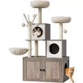 Cat Tree with Litter Box Enclosure, 2-in-1 Modern Cat Tower with Hammock and Scratching Posts