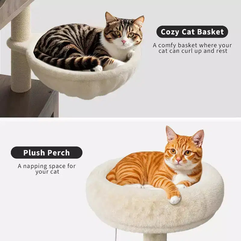 Cat Tree with Litter Box Enclosure, 2-in-1 Modern Cat Tower with Hammock and Scratching Posts