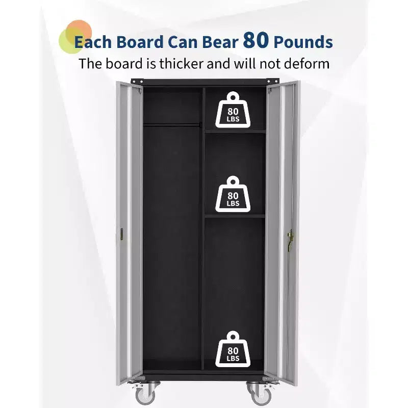 Rolling Tool Cabinet with Lock, 71 Metal Storage Cabinet with Wheels for Garage and Office