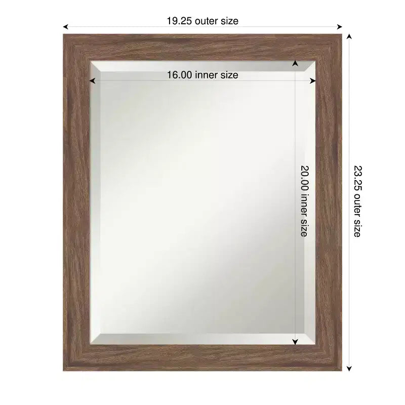Pia Medium Brown Narrow Beveled Framed Bathroom Vanity Wall Mirror