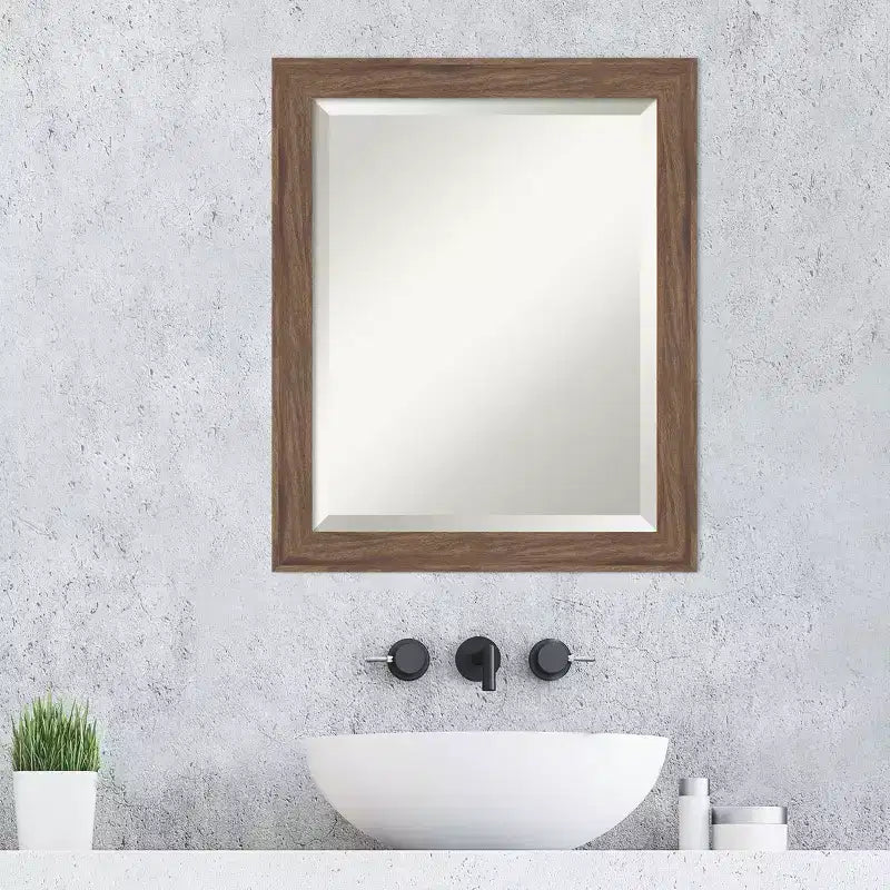 Pia Medium Brown Narrow Beveled Framed Bathroom Vanity Wall Mirror